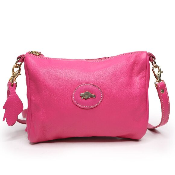 Roots Handbags - Roots Canada Small Leather Shoulder Bag Pink Pebble Crossbody Tassel Detail